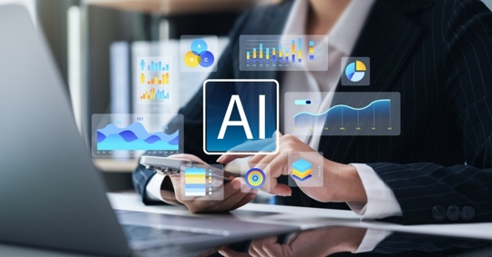 businesswoman using AI